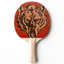 Wolf Head on Red Ping Pong Paddle