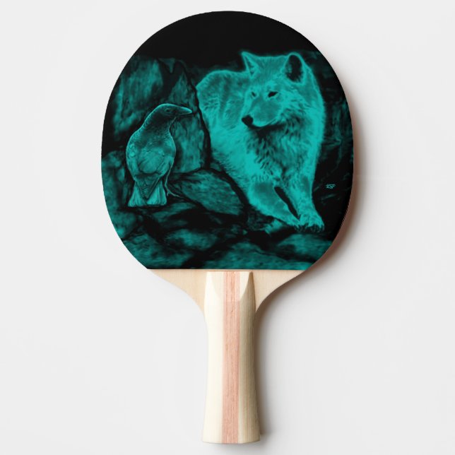 Pala De Ping Pong Wolf y Raven en la noche (Anverso)