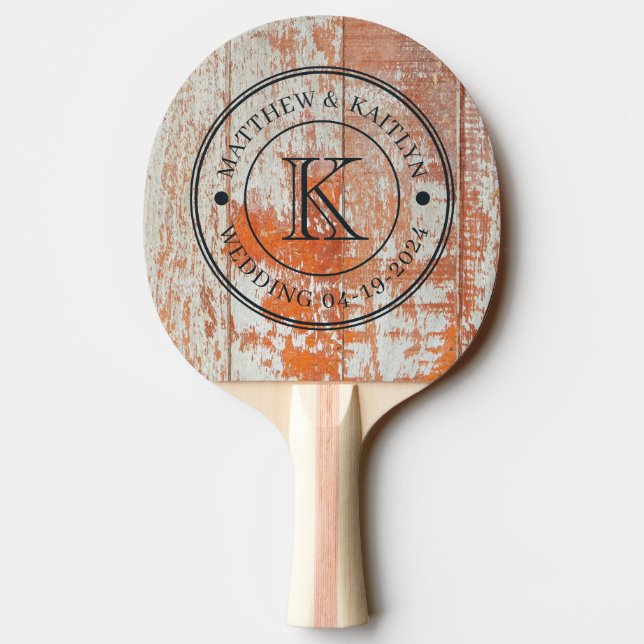 Pala De Ping Pong Worn Barn Wood Wedding Monogram (Reverso)