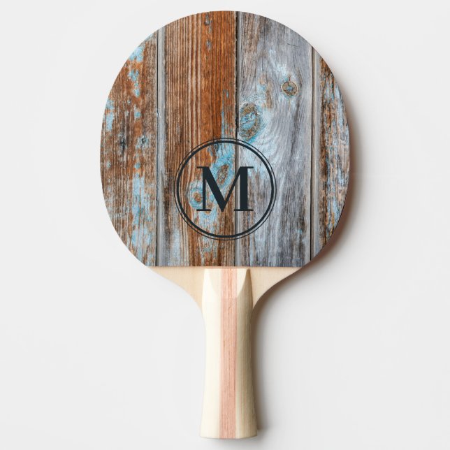 Pala De Ping Pong Worn Blue Wash Wood Monogram (Anverso)