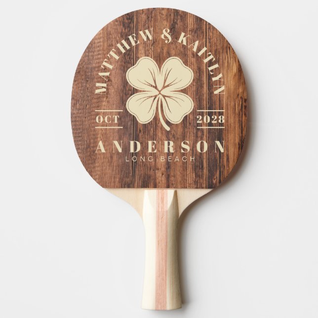 Pala De Ping Pong Worn Cutting Board Irish Clover Wedding Crest (Anverso)