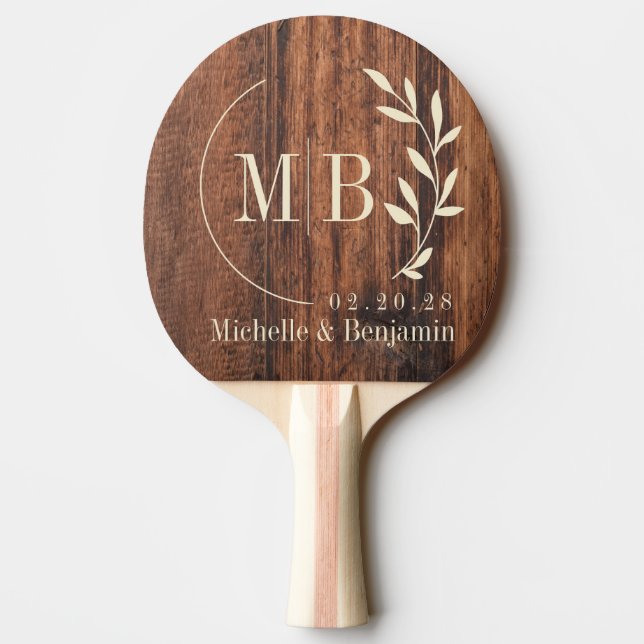 Pala De Ping Pong Worn Cutting Board Leaf Wedding Monogram (Reverso)