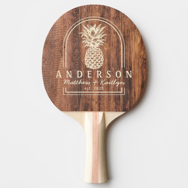 Pala De Ping Pong Worn Cutting Board Pineapple Wedding Arch & Name (Anverso)