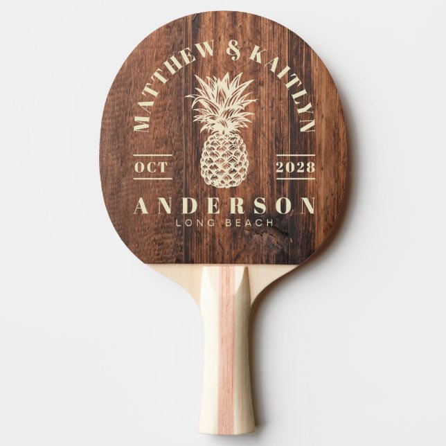 Pala De Ping Pong Worn Cutting Board Tropical Pineapple Wedding (Reverso)