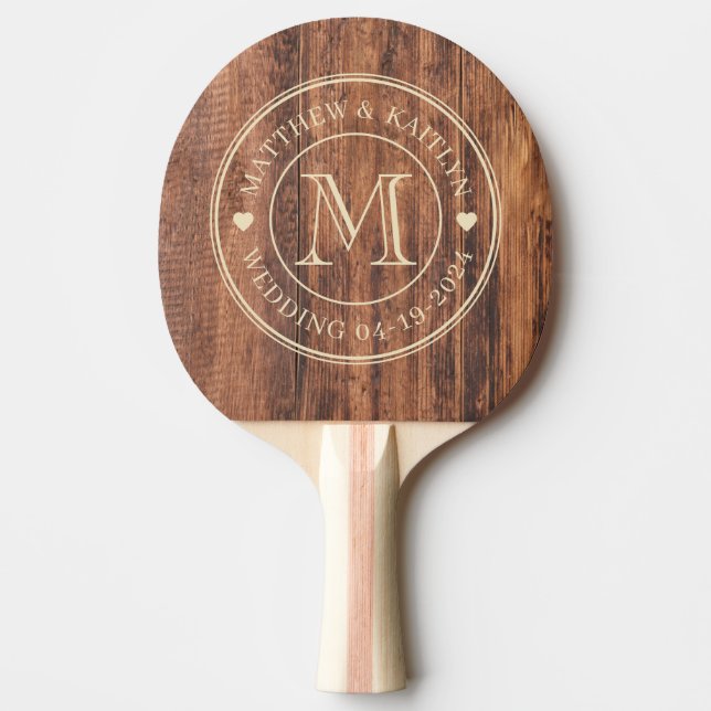 Pala De Ping Pong Worn Cutting Board Wedding Monogram Heart (Anverso)