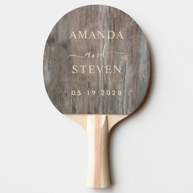 Pala De Ping Pong Worn Planks Couple Names with Wedding (Reverso)