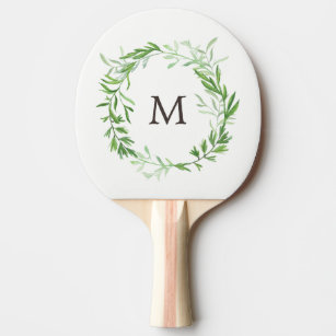 Pala De Ping Pong Wreath de hojas botánicas verdes con monograma