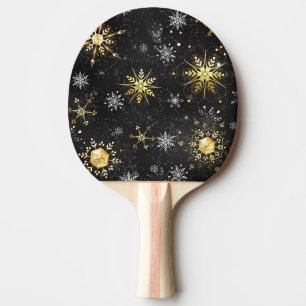 Pala De Ping Pong Xmas copos de nieve dorados sobre fondo negro