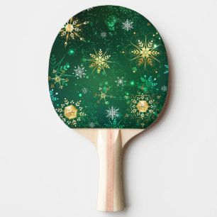 Pala De Ping Pong Xmas copos de nieve dorados sobre fondo verde