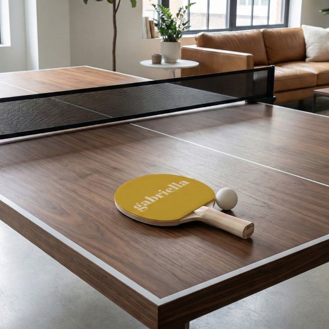 Pala De Ping Pong Yellow Bold Typography Personalized Name (Subido por el creador)