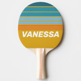 Pala De Ping Pong Yellow Retro Horizon Striping with Name