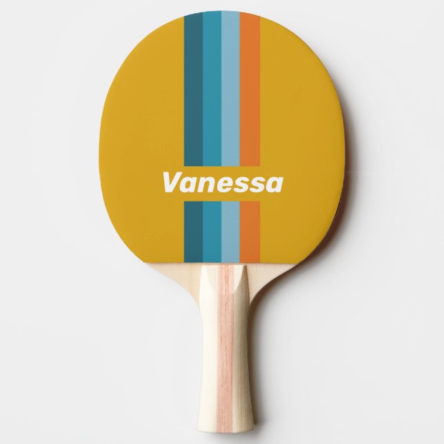 Pala De Ping Pong Yellow Retro Pin Striping with Name (Reverso)
