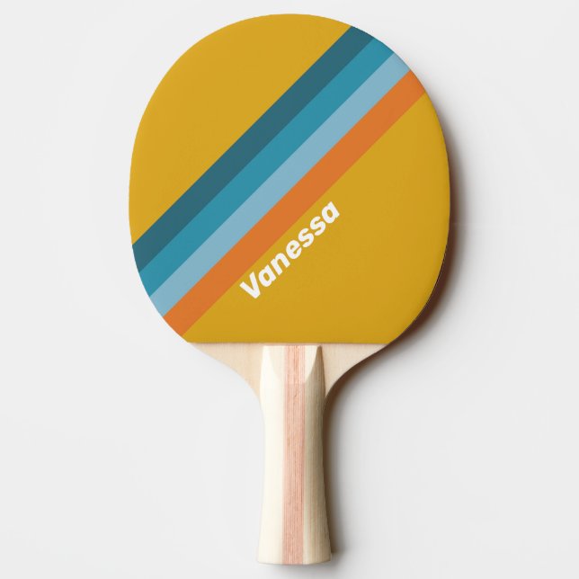 Pala De Ping Pong Yellow Retro Striping with Name (Reverso)