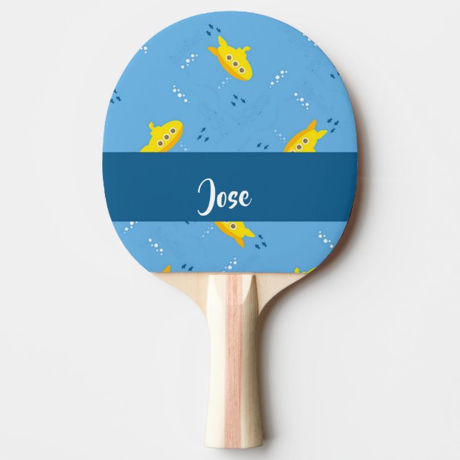 Pala De Ping Pong Yellow submarine and fish on blue (Anverso)