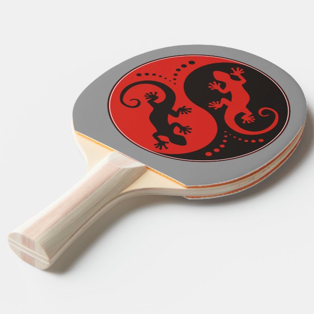 Pala De Ping Pong YIN y YANG Geckos rojo negro + tu idea de fondo (Ángulo frontal)