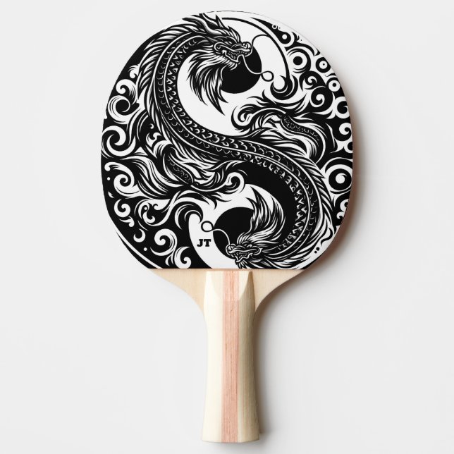 Pala De Ping Pong Yin Yang Dragon in Black and White Personalized (Anverso)