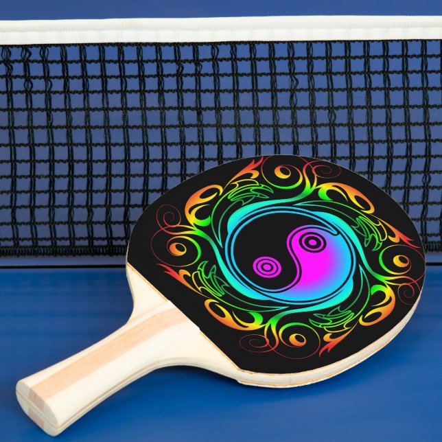Pala De Ping Pong Yin Yang Psychedeld Rainbow Tattoo (in situ)