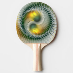 Pala De Ping Pong Yin Yang Verde Amarillo Fractal Abstracto Colorido