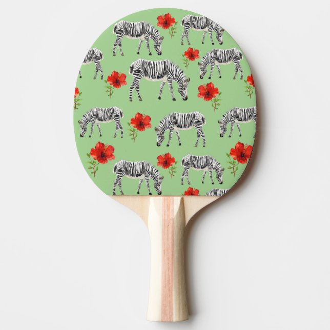 Pala De Ping Pong Zebras entre flores de Hibiscus (Anverso)