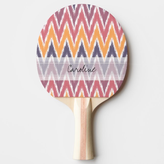 Pala De Ping Pong Zigzag anaranjado púrpura Pattrn de Ikat Chevron (Anverso)