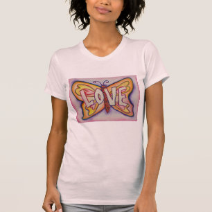 Palabra de amor Mariposa rosa camisetas de arte pe