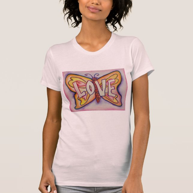 Palabra de amor Mariposa rosa camisetas de arte pe (Anverso)