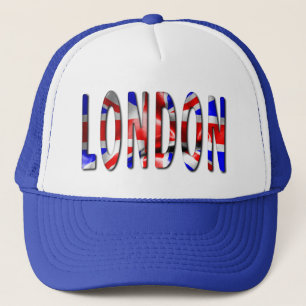 Palabra de Londres con sombrero camionero de texto