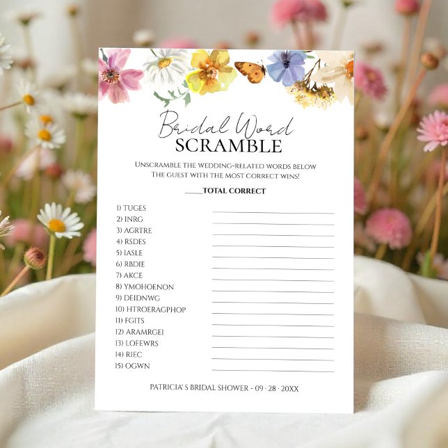 Palabra de novia Scramble Wildflower Boho Tarjeta  (Subido por el creador)