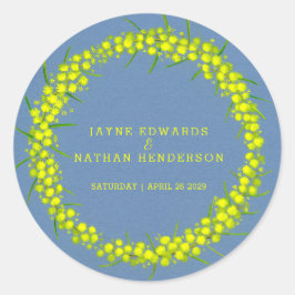 Palabras amarillas de acacia coronaban pegatinas d