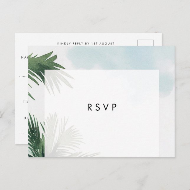 Palabras boho playa boda rsvp postal postal (Anverso / Reverso)