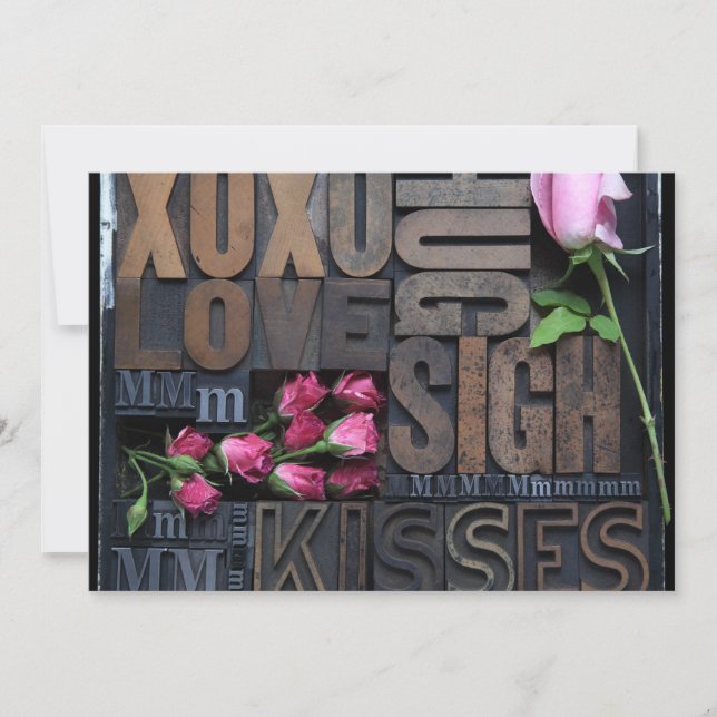 palabras de amor en invitación de letra de imprent (Anverso)