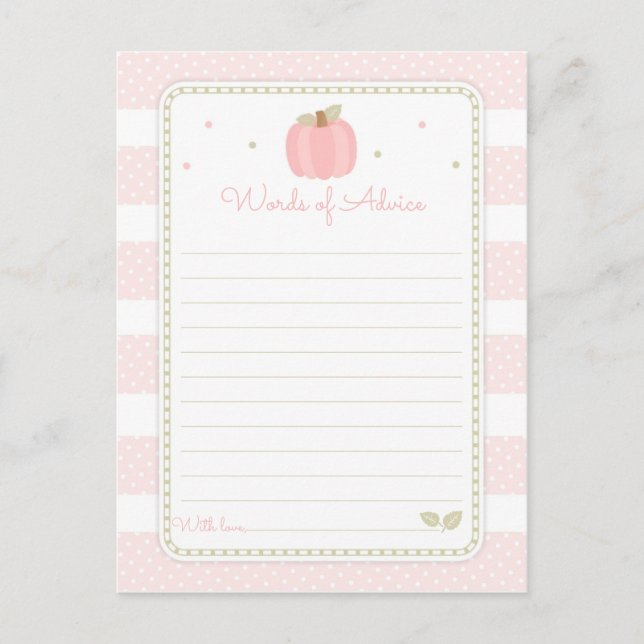Palabras de consejo de Baby Shower de calabaza ros (Anverso)