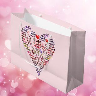 Palabras de la bolsa de regalo grande del corazón