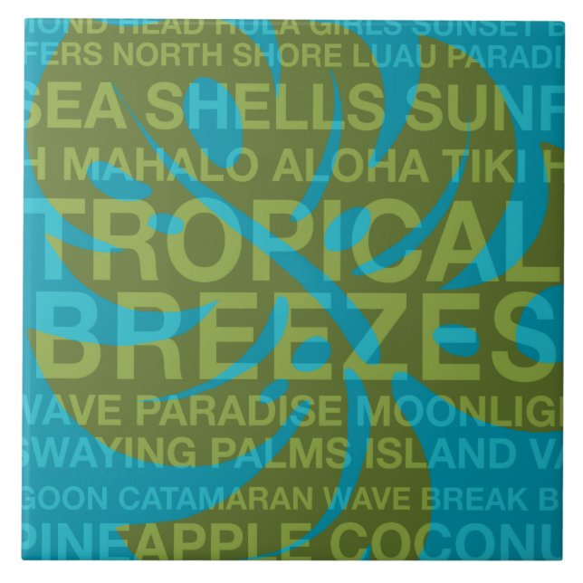 Palabras de verano Azulejos tropicales y de hoja d (Frente)