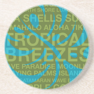 Palabras de Verano Tropicales y Posavasos de Hoja 