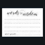 Palabras elegantes de tarjetas de consejo de Boda<br><div class="desc">Estas elegantes tarjetas minimalistas Palabras de Sabiduría serán la adición perfecta a la recepción de tu boda o a la ducha nupcial. Este diseño presenta una combinación de escritura a mano y tipos de letra de bloque en negro. Los clientes pueden dejar su consejo matrimonial y su nombre.</div>