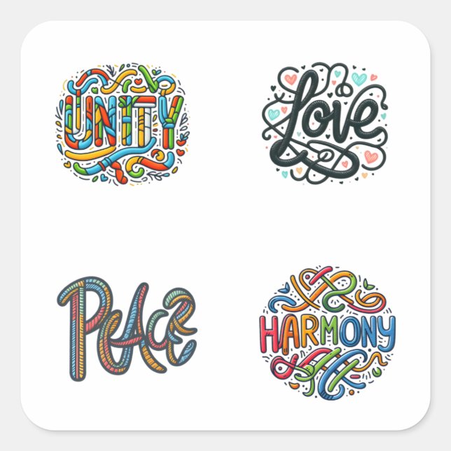 Palabras entrelazadas Doodle Script 4 Pegatinas Pa (Anverso)