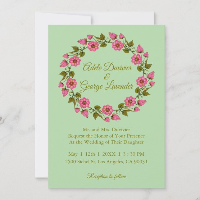 Palabras Florales Rosa I Invitación De Boda (Anverso)