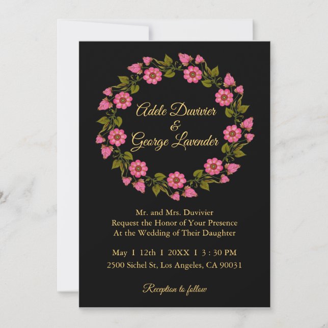 Palabras Florales Rosa I Invitación De Boda (Anverso)