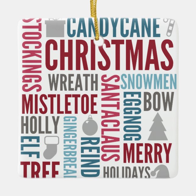 Palabras navidades Ornamento cerámico de vacacione (Anverso)