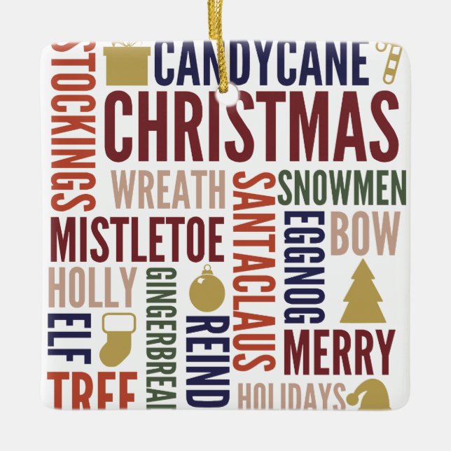 Palabras navidades Ornamento cerámico de vacacione (Anverso)
