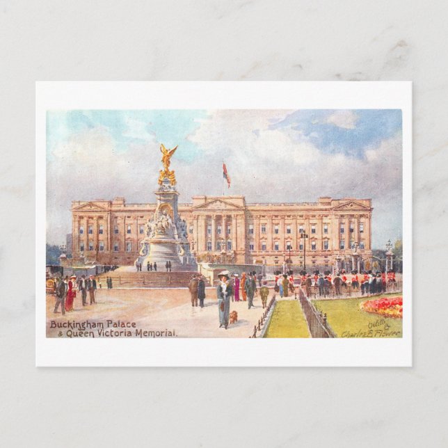 Palacio de Buckingham de Londres con postal antigu (Anverso)