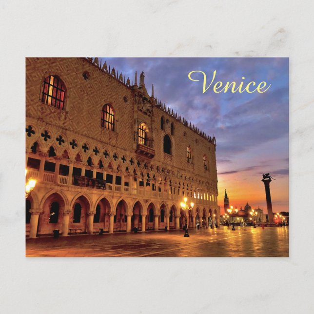 Palacio de Doge en la postal de Venecia (Anverso)