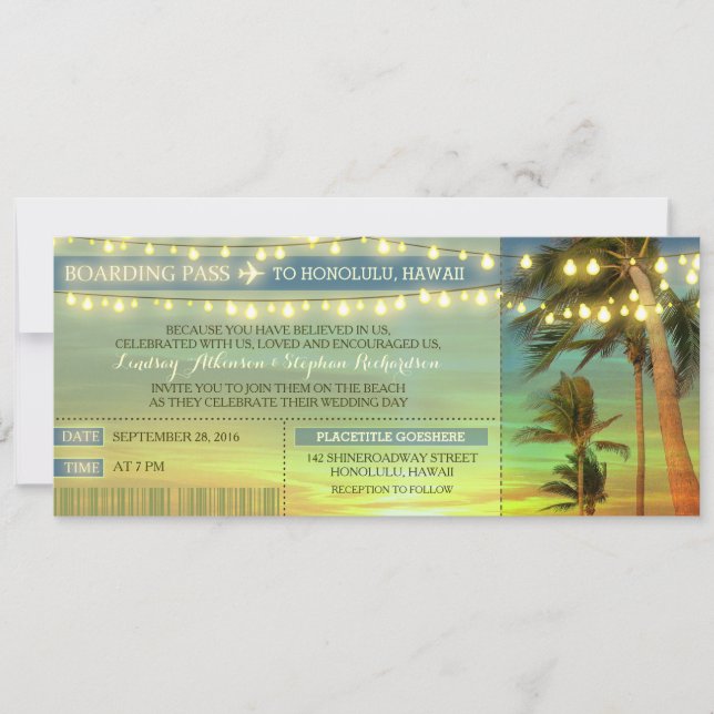 Palas de luz de cadena Boda Boletos de tarjetas de (Anverso)