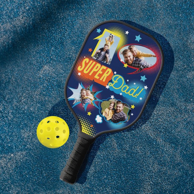 Palas De Pickleball #1 El cómic de Super Dad Burbujas Personalizado cu (#1 Super Dad Comic Book Bubbles Custom Four Photos Pickleball Paddle)
