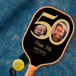 Palas De Pickleball 50.º keepsake oro negro 2 fotos nombre