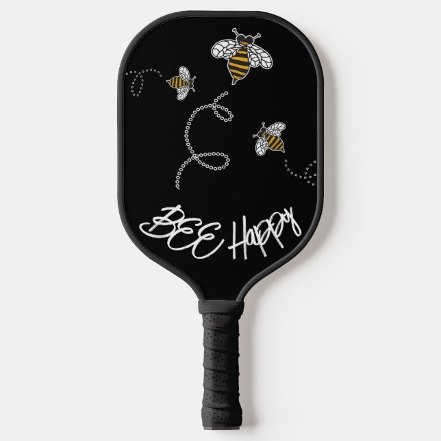 Palas De Pickleball Abeja Feliz Curte Amarillo y Negro Moderno (Anverso)