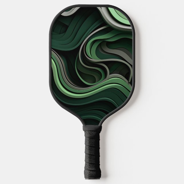 Palas De Pickleball abstracto curvilineal en verde y gris (Anverso)