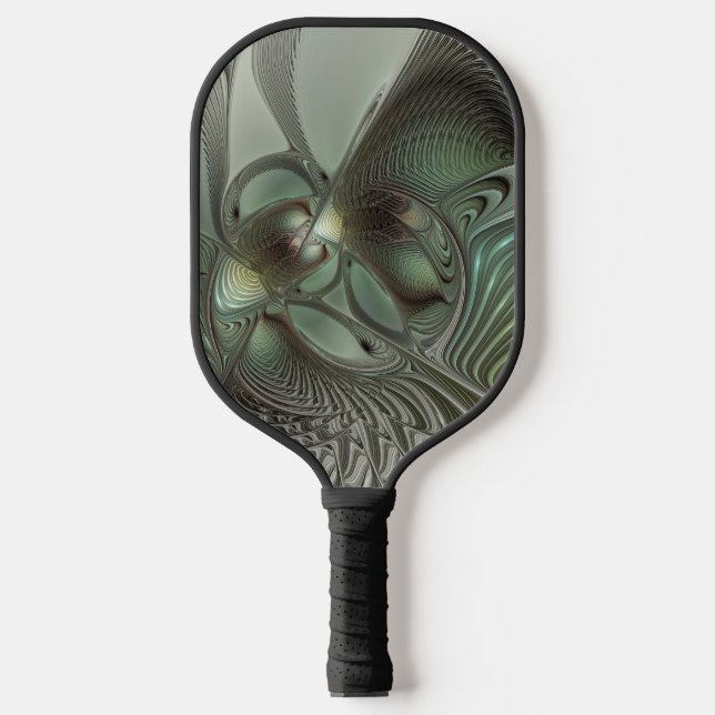 Palas De Pickleball Abstracto Olive Sage Green Grey Fractal Art Fantas (Anverso)