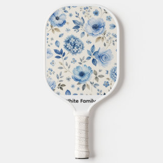 Palas De Pickleball Acuarela Blanca Floral Azul